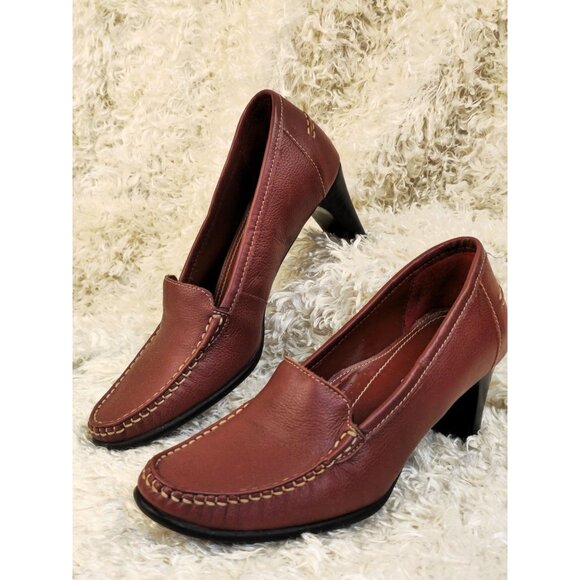 Hush Puppies Leather Women's Burgandy Madison Dress Shoe Heels, Size 6M - Picture 1 of 5
